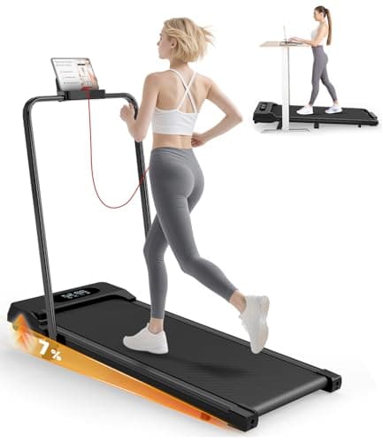 Image of HomeFitnessCode Walking Pad treadmill 7% Incline Foldable with Handle Bar, 8KM/H Folding Running Machine Portable for Home Office, Compact Mini for Small Spaces, Safety Lock, Remote Control