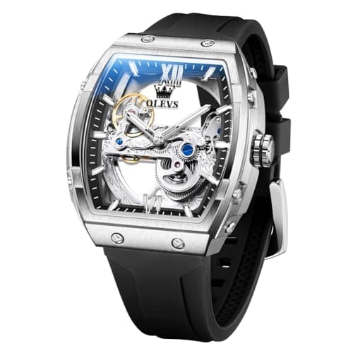 Image of OLEVS Watch for Men Automatic Mechanical Luxury Dress Tourbillon Stainless Steel Waterproof Wrist Watches Date Silver Black