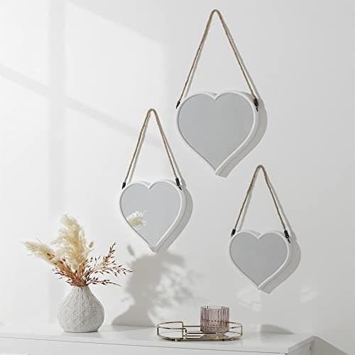 Image of Swan Set Of 3 Decorative Heart Mirrors - Wall Art, Hanging Mirrors (Set of 3) (white)
