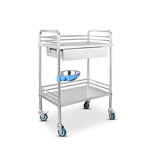 Image of Stainless Steel Medical Trolley Cart - Portable Lab Equipment Serving Trolley on Wheels - Dental Lab Cart with Stainless Steel Equipment