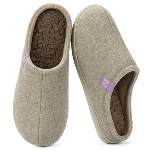 Image of RockDove Women’s Felt Mule Slippers Cozy Fleece Lining and Indoor Grip Sole, Size 7/8 UK Women, Beige