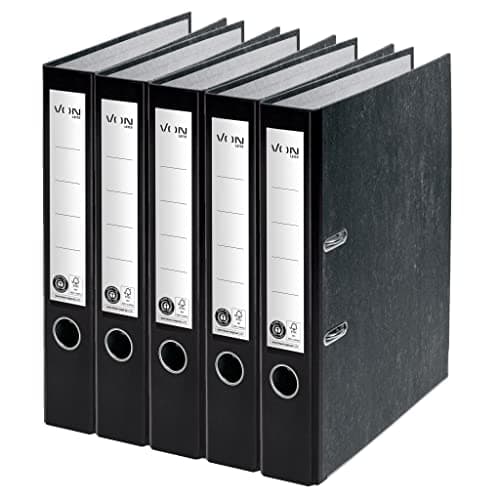 Image of VON Leitz 10541095 Pack of 5 A4 Folders, 100% Recycled Cardboard, for 350 Sheets, 50 mm Spine Width, Classic Marbled, Blue Angel & FSC Certified, for School, Study & Home, Black, Pack of 5