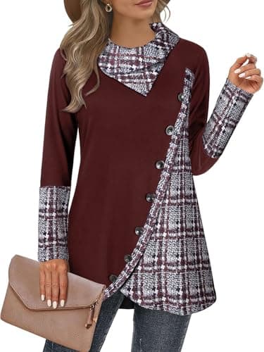Image of Cestyle Womens Fall Long Sleeve Cowl Neck Asymmetrical Hemline Flowy Tunic Top, 1# Brown, S