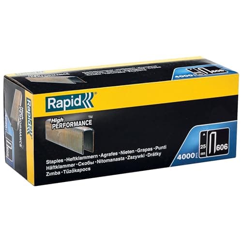 Image of Rapid High-Performance Staples for Dense Materials, Narrow Crown No. 606, Leg Length 25mm, Staple Gun Staples, Resin-Coated Galvanised Steel, 4000 Pieces, Boxed (11737302)