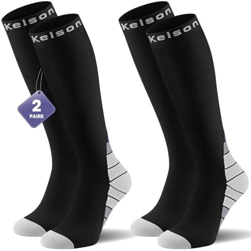 Image of (2 Pairs)Compression Socks/Stockings for Men&Women,Speed Up Recovery BEST Graduated Athletic Fit, Black & Grey S/M(For Women 4-6.5 / For Men 4-8)2 same pair