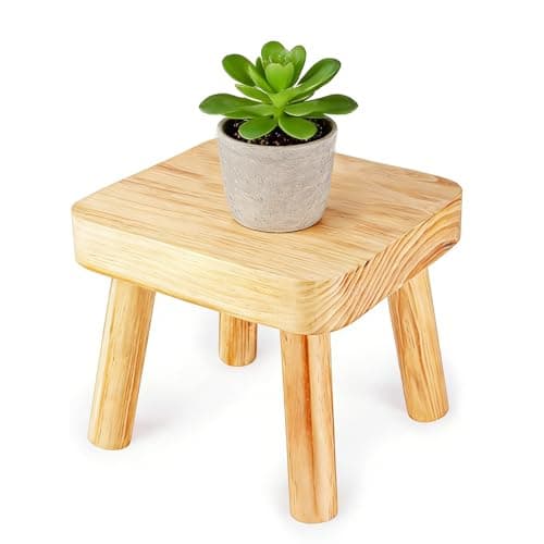 Image of SIGONE Wooden Stool for plants and Footstool 24x22x20cm, Vintage Wooden Stool for Bedroom Bedside Plant Display and Compact Side Table