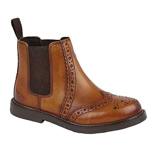 Image of Roamers JOHNNY Boys Leather Brogue Chelsea Boots Tan