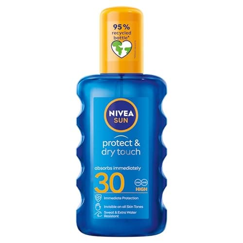 Image of NIVEA SUN Protect & Dry Touch Invisible Sun Spray SPF 30 (200 ml), Water-Resistant Sun Oil, Immediate Protection against UVA & UVB Rays, Transparent/No White Marks
