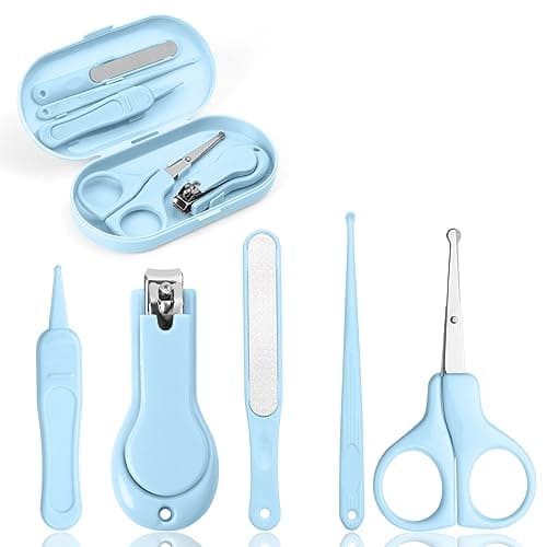 Image of Vicloon Baby Nail Kit, 5-in-1 Baby Nail Care Set, Baby Nail Care Tool, Baby Manicure Set Includes Nail Clippers, Scissor, Earpick, Nail File and Tweezer for Newborn Infant Toddler