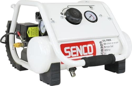 Image of SENCO AFN0028 Low‑Noise Air Compressor – 60 dB Ultra‑Quiet Operation, 5L Tank, 0.5HP Motor, 230V Compact Portable Compressor for Trim Work, Finishing, DIY and Workshop Use