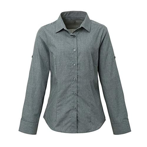 Image of 21Fashion Womens Roll Sleeve Poplin Plain Cross Dye Shirt Ladies Casual Office Work Blouse (Grey Denim Medium)