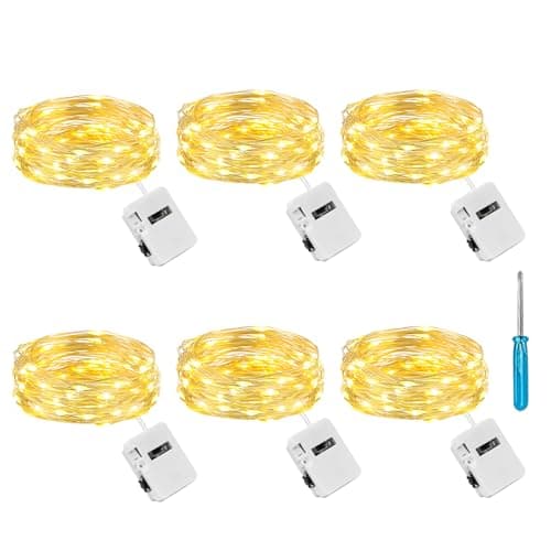 Image of Litogo 3 Modes Small Fairy Lights Battery Operated, 6 Pack 2M 20 LED String Lights Battery Powered, IP65 Waterproof Mini Silver Wire Lights for Jars Christmas Bedroom Party Indoors Outdoor, Warm White