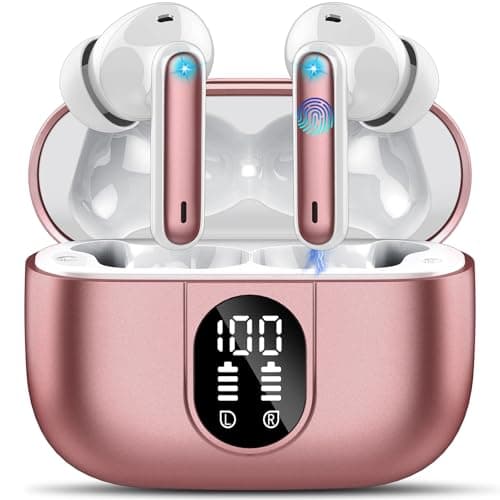 Image of Csasan Wireless Earbuds, Bluetooth 5.3 Headphones In Ear with 4 ENC Noise Cancelling Mic, 2025 Mini Deep Bass Stereo Ear Buds, 40H Playtime Bluetooth Earphones, IP7 Waterproof Earbuds, Rose Red