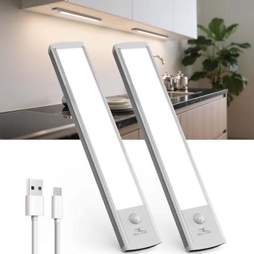 Image of TANSOOL+ 20cm Under Cabinet Kitchen Lights, Motion Sensor Lights Indoor, USB-C Rechargeable LED Wardrobe Lights for Kitchen, Bedroom, Hallway, Stairs - 2 Pack