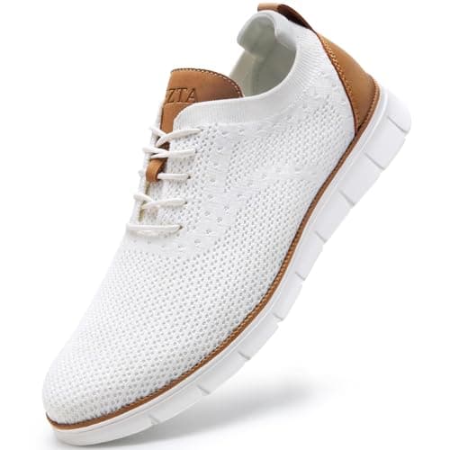 Image of LEZTA Men's Casual Dress Sneakers Business Lightweight Oxfords Arch Support Walking Shoes(White C Size 8.5)