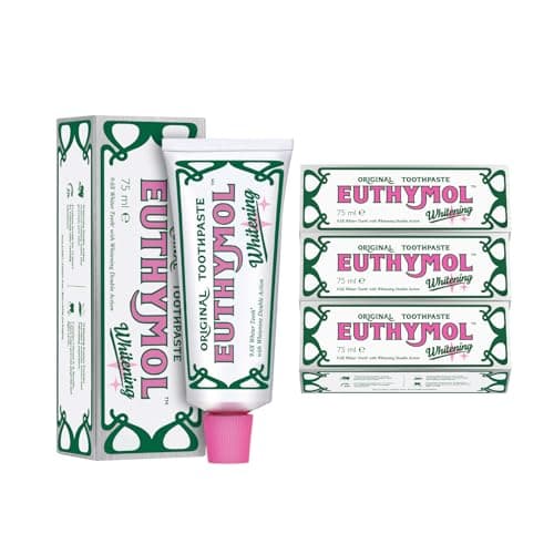Image of Euthymol Whitening Toothpaste 75ml x 3, Contains Fluoride, Non-GMO Gluten Free, Plaque Removal Cavity Protection Antibacterial, White Clean Teeth, Freshens Breath Refreshing Dental Care