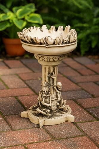 Image of Gothic Skeleton Chalice Candle Holder – Resin Decor, 15cm High – Bone-Coloured Pedestal with Skulls – Unique Halloween, Garden or Altar Decoration JR23075 (Design B)