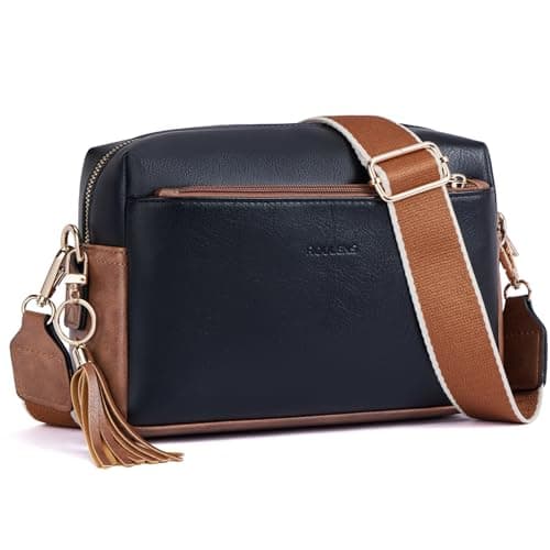 Image of Roulens Small Crossbody Bag with 3 Zip Compartments,Vegan Leather Phone Bag for Women,Shoulder Bag with Adjustable and Removable Wide Strap