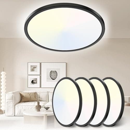 Image of Yexati 30CM Bathroom Light 24W 3200LM 6000K/4000K/3000K IP54 Waterproof Bathroom Lights Ceiling, Ultra Thin Round Flush Ceiling Light for Kitchen Bedroom Toilet Porch Hallway Living Room Office 4 Pack