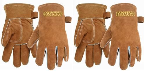 Image of Cosystove Genuine Full Leather Heavy Duty Heat Resistant Gloves for Woodburner, Multi-Fuel Stoves Heavy Duty Safety Gauntlet Also for BBQs Pizza Ovens (Pack of 2)