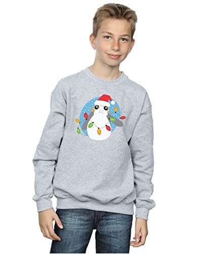 Image of Absolute Cult Star Wars Boys The Last Jedi Porg Christmas Lights Sweatshirt Sport Grey 9-11 Years