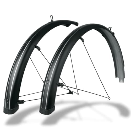 Image of SKS GERMANY BLUEMELS Stripes 28 Inch 69 Set Mudguard Set, Wheel Guard (Pinstripe-Look, Sandwich Construction, Heavy Duty and Rigid, ASR Safety System, V-Braces for Easy Installation), Black