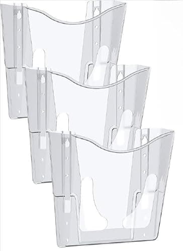 Image of Deflecto Crystal Clear Portrait A4 Wall Mounted Document Holders Set of 3 - A4 Sign Holder - A4 Leaflet Holder Wall Mounted Letter Rack Leaflet Display Stands A4 Poster Holder A4 Menu Holders