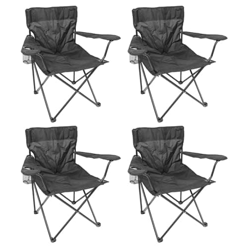 Image of Harbour Housewares Folding Camping Chairs - Black - Pack of 4 - Canvas Outdoor Lawn Seat for Picnic, Garden, Beach, Hiking, Fishing