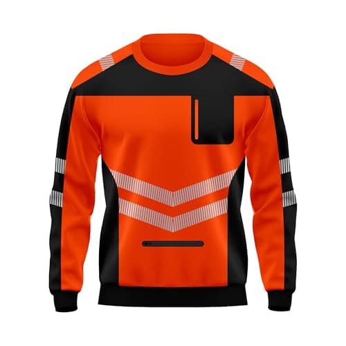 Image of TORO ACTIVA Mens Hi Vis Pullover Pockets Crew Neck Cuffed Sweatshirt Safety Work Wear Reflective Tape High Visibility Security Top S-2XL Black Orange