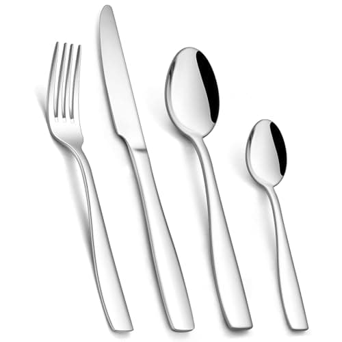 Image of 24 Piece Cutlery Set, Homikit Stainless Steel Flatware Silverware Sets Include Knives Forks Spoons, Service for 6 People, Ideal for Home Camping Kitchen, Mirror Finished & Dishwasher Safe