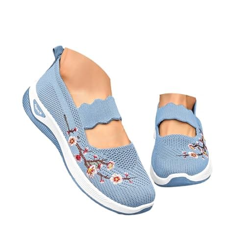 Image of Wedge Trainers Trainers for Women Wide Fit Wedge Walking Sneakers Casual Non Slip Running Shoes Lightweight Low Top Slip on Orthopedic Hotter Shoes for Women Clearance Light Blue 6