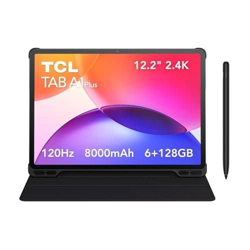 Image of TCL TAB A1 Plus Tablet Flipcase & Pen 12.2" 2.4K 120Hz refresh rate 8000mAh Extra Large Battery 6GB+128GB, 4 Speakers Qualcomm Snapdragon 4 Gen2, Android 16 Ultra Slim metal design 6.7mm 542g Grey