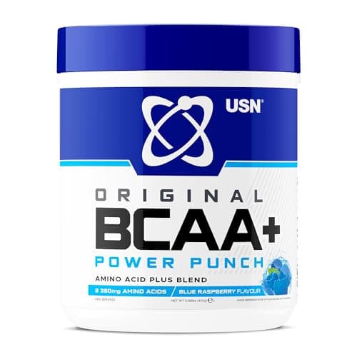 Image of USN Power Punch BCAA Amino Acids Powder, Blue Raspberry Flavour - 400g, Vegan BCAA Powder, Vitamin B6 & No Sugar, Pre Workout & Intra Workout Energy Drink & Dietary Supplement to Maximise Performance