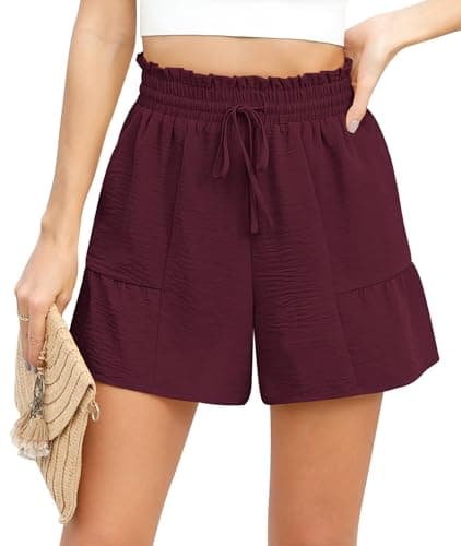 Image of Yommay Womens Shorts Summer Casual Loose Drawstring Shorts Ladies Lightweight Athletic Gym Jogger Shorts with Pockets,Wine Red,3XL