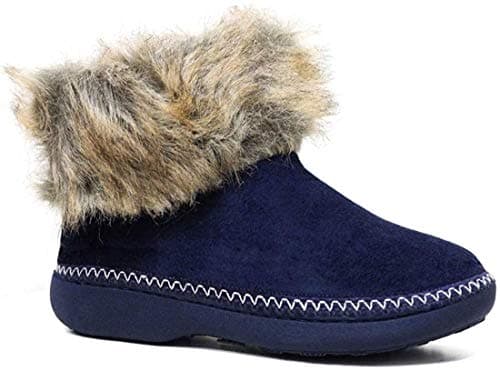 Image of DUNLOP Ladies Slippers Comfortable Booties Ladies Quality Ankle Slippers Memory Foam Boots Indoor Outdoor with Non Slip Sole Knitted Slippers Fluffy Lining (3 UK, Navy, numeric_3)