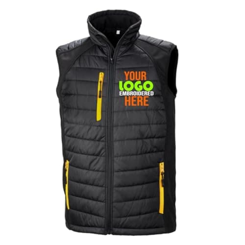 Image of Personalised Embroidered contrast Gilet Bodywarmer Work wear Uniform Your Logo (XL, Black/Yellow)
