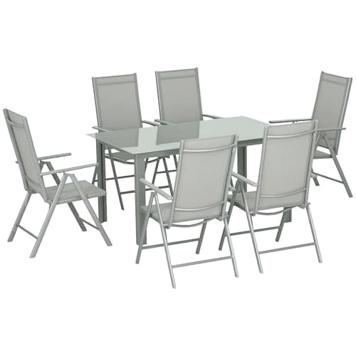 Image of Outsunny 7 Piece Garden Dining Set, Outdoor Table and 6 Chair, Aluminium, Grey