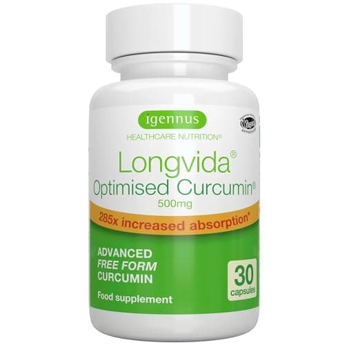 Image of Igennus Longvida Optimised Curcumin 500mg, High Dose & 285x Increased Bioavailability, Rapid Absorption with Sustained Action, Vegan, 30 Capsules