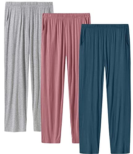 Image of MoFiz Women's Pyjamas Trousers Bottoms Ladies Soft Comfy Casual Yoga Pajama Lounge Pants PJ Bottoms (Grey, light-blue, Purple) Size XL