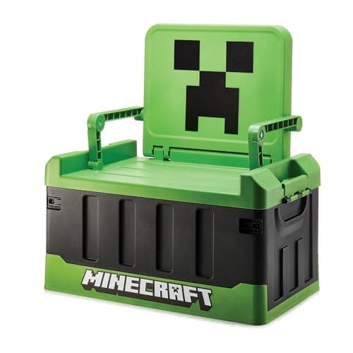 Image of Numskull Minecraft 2-in-1 Toy Storage Box & Folding Chair - Gaming Accessory Organizer with lid and handles for Family Rooms, Official Minecraft Merchandise