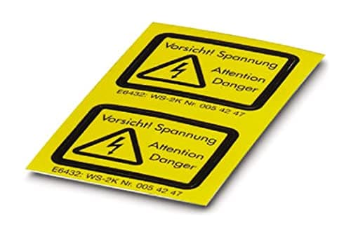 Image of PHOENIX CONTACT WS-2K Yellow/Black Self Adhesive Warning Sign 32mm x 26mm Label Size (Pack of 10)