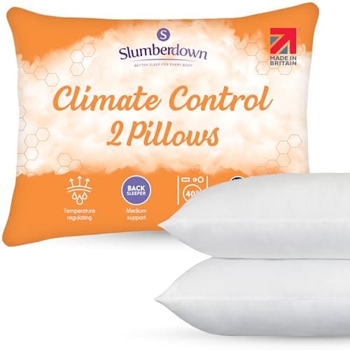 Image of Slumberdown Climate Control Pillows 2 Pack - Breathable & Climate-Adaptive Medium Support Pillow for Back & Hot Sleepers | UK-Made, Non-Allergenic, Washable (48 x 74cm)