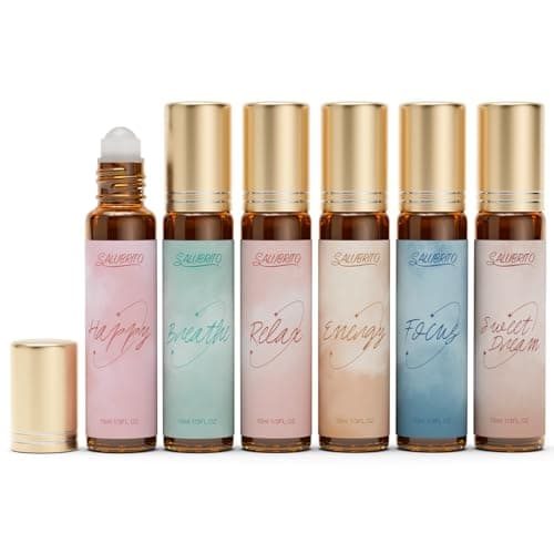 Image of SALUBRITO Essential Oil Roll On Set, 6x10ml Aromatherapy Oil Roller Ball, Essential Oil Blend for Skin, Anxiety Relief, Relaxation Gift for Women - Relax, Breath, Happy, Energy, Focus, Sweet Dream