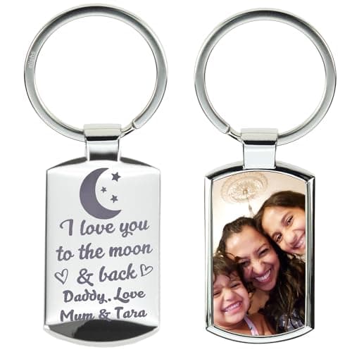 Image of Personalised Photo Keyring,Personalized Custom Keychain,Engraved Keyring Gift for Him,Customised keychain,Photo keyrings,Birthday,heart keyring, double sided personalised keyring,Daddy Fathers Day