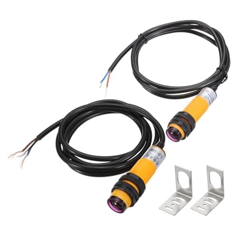 Image of sourcing map E3F-5DN1/5L Photoelectric Sensor, 2Pcs 200mA 10-30VDC V M18 Through Beam Photoelectric Switch Sensor 3 Lines Detection Distance 5M NPN NO with Mounting Bracket for Industrial