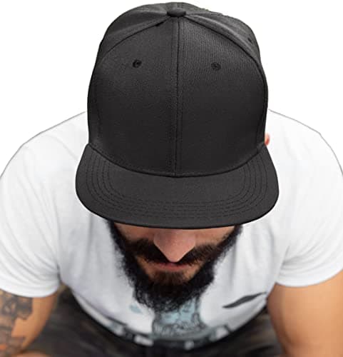 Image of 4sold Unisex Original Flat Peak Snapback Dual Colour Cap Men Women Plain Casual Snap Back Cap Adjustable Strap Baseball Hat (Black)