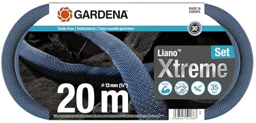 Image of Gardena Liano Xtreme 1/2 inch, 20m set: Extremely robust textile garden hose, for indoor water taps, with PVC inner tube, lightweight, weather-resistant (18470-20)