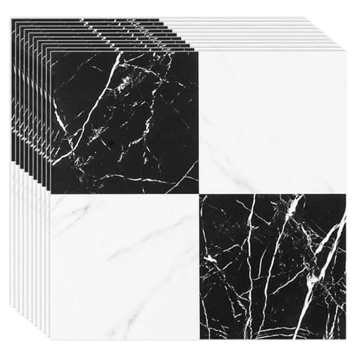 Image of CYEER 20 PCS White and Black Flooring Tiles Self Adhesive, 30x30cm Peel and Stick Self Adhesive Floor Tile, Sticky Floor Tiles Vinyl Floor Tile Stick on Floor Tiles for Bathroom Kitchen