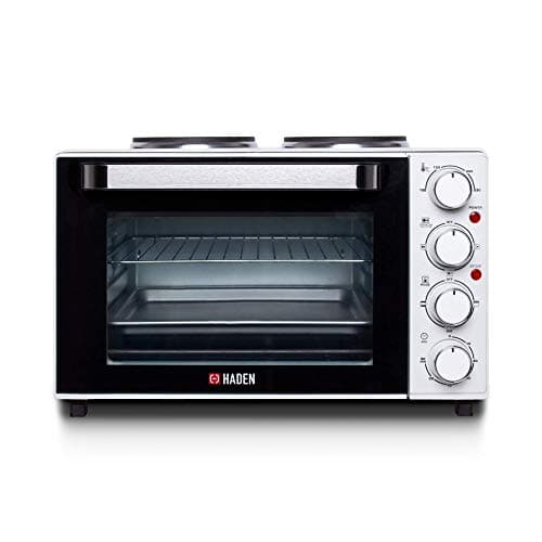 Image of Haden 25L Mini Oven with Grill & Double Hot Plates – Versatile Table top Oven and Hob for Baking, Roasting, Boiling – Adjustable Temperature, 1400W Electric Counter Top Cooker with 60-Min Timer