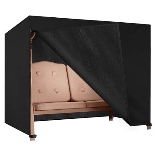 Image of Dokon 3 Seater Garden Swing Covers Waterproof Heavy Duty Oxford Fabric Outdoor Swinging Chair Cover Windproof Anti-UV Patio Garden Hammock Cover with Zips (215x125x170cm) - Black
